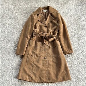 Brown Belted Faux Suede Women's Trench Coat
